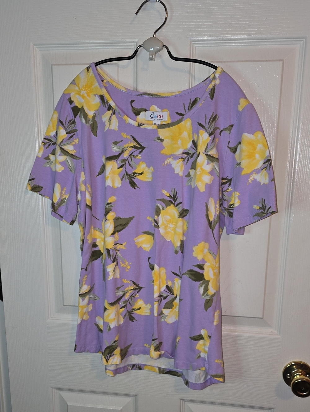 Lavender Short Sleeve Floral Tee with Yellow Blooms